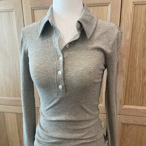 NWT Zara Gold Metallic Beige Knit Long Sleeve Polo (Body Con)